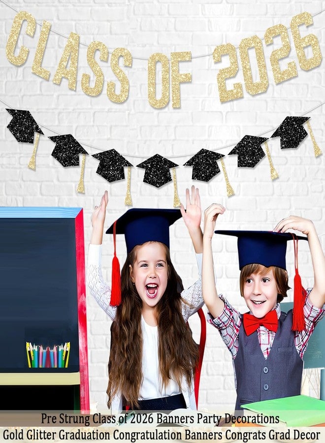زينة تخرج جاهزة للتعليق، لافتة تهنئة لدفعة 2026، لون ذهبي لامع، تهانينا للخريجين مع شرابة، ديكور حفلات، هدايا حفلات للجامعات والمدارس الثانوية، لون أسود، لا تحتاج إلى تركيب يدوي - Image 4
